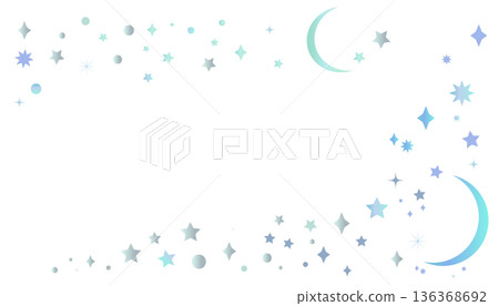 Frame illustration of a night sky dotted with stars and the moon. Blue background illustration 136368692