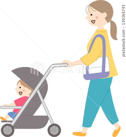 母親側身推著嬰兒車 136368745