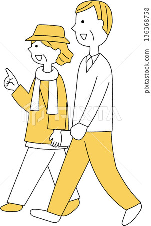 一對面微笑的老年夫婦正在散步 136368758