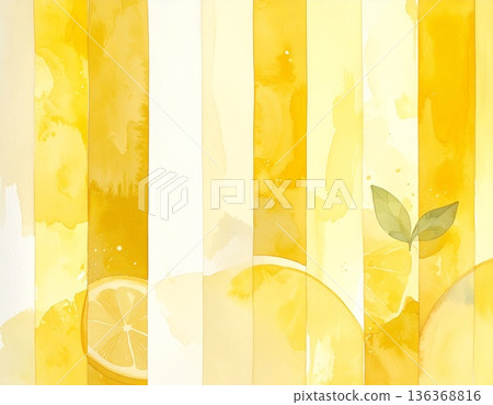 Lemon-inspired watercolor striped abstract background: refreshing hand-drawn texture with yellow and white vertical lines 136368816
