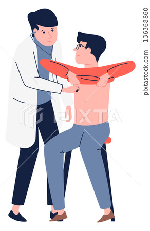 Doctor hearing patient chest with stethoscope. Medical check up Doctor hearing patient chest with stethoscope. Medical check up 136368860