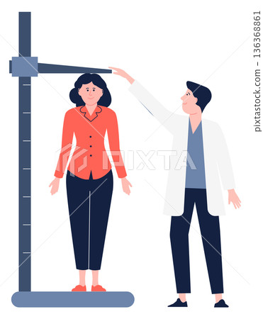 Doctor measure patient height. Healthcare research concept 136368861