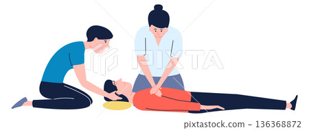 Cpr color icon. Heart massage rescue procedure 136368872
