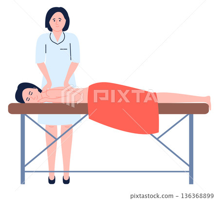Back pain treatment. Medical massage color icon Back pain treatment. Medical massage color icon 136368899