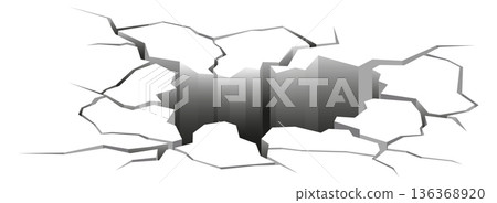 Earthquake ground hole and cracks. Realistic ruin mockup 136368920