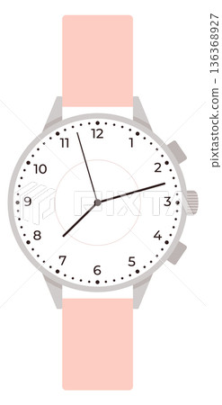 Quartz clock on pink strap. Female hand watch 136368927