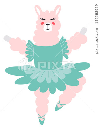 Lama dancing in cute dress. Funny animal ballerina Lama dancing in cute dress. Funny animal ballerina 136368939