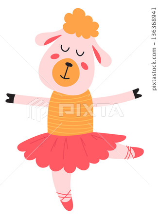 Ballet lamb. Cute baby sheep character dancing Ballet lamb. Cute baby sheep character dancing 136368941