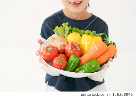 Girls with vegetables 136368946