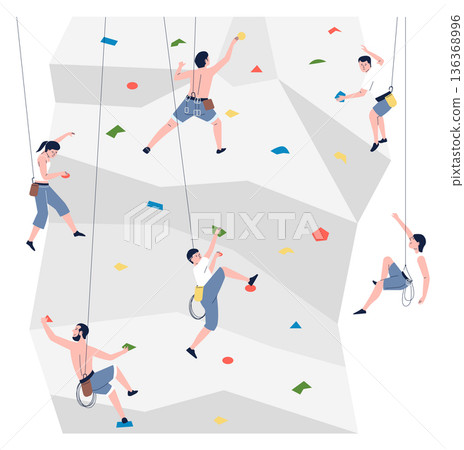 People climbing on training stone. Challenge or risky goal 136368996