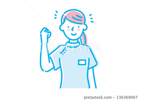 一位身穿白大褂、微笑的年輕女護士的插圖 一位身穿白大褂、微笑的年輕女護士的插圖 136369007