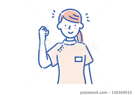 Illustration of a young nurse woman wearing a white coat and smiling 136369010