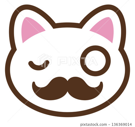 Kawaii cat in monocle. Funny mustaches animal face 136369014