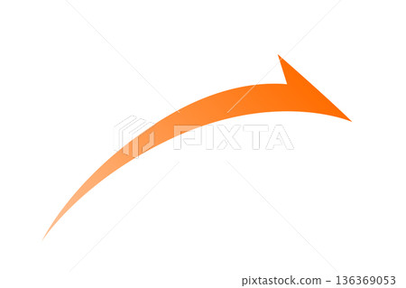 橙色彎曲箭頭向上指向，象徵成長和進步。簡潔的方向性圖標，適用於商業和發展。 136369053