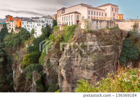 View of Ronda's Historic Buildings on Cliffside at Sunset View of Ronda's Historic Buildings on Cliffside at Sunset 136369184