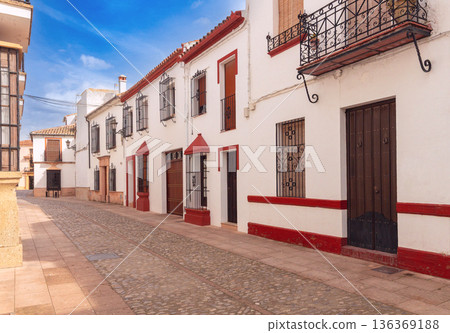 Traditional Andalusian Street with Whitewashed Houses in Spain 136369188