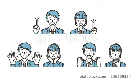 一組高中生情緒和姿勢的插圖 136369324