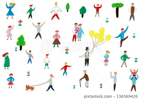 Hand-drawn illustration: People gathering Hand-drawn illustration: People gathering 136369426
