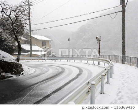 Snow-covered road scene Snow-covered road scene 136369430
