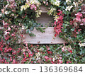 Red, white and green snow vine and wooden fence 136369684