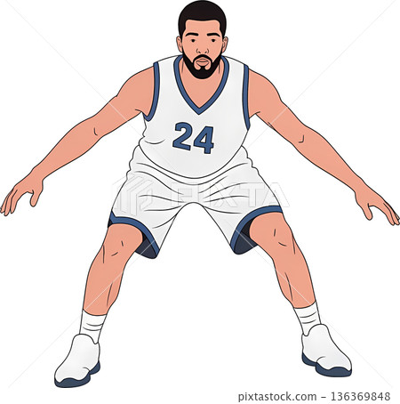 Professional Male Basketball Player in Defensive Stance Vector Illustration Character 136369848