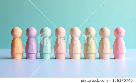 一排木製人偶,分別代表人力資源、多元、個性、團隊合作等。人工智慧生成材料 一排木製人偶,分別代表人力資源、多元、個性、團隊合作等。人工智慧生成材料 136370746