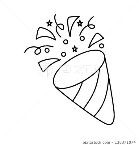 Party Popper with Confetti Outline 136371074