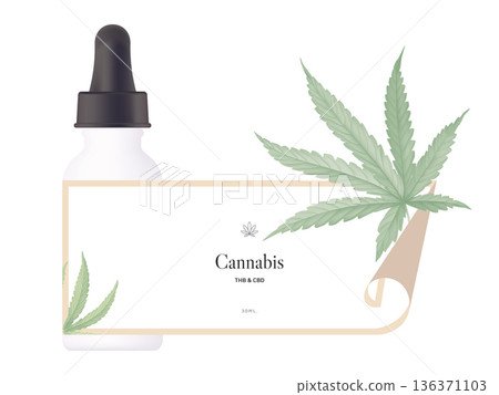 Product mockup template design, dropper bottle with white label decorated with cannabis leaves Product mockup template design, dropper bottle with white label decorated with cannabis leaves 136371103
