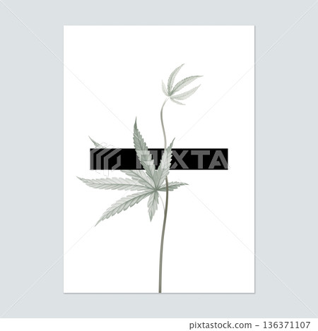 Poster template design, cannabis tree and black bar on white Poster template design, cannabis tree and black bar on white 136371107
