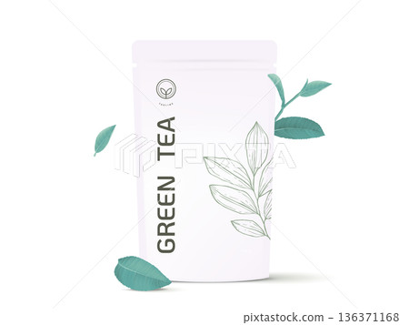 Product mockup template design, green tea bag decorated with green tea leaves Product mockup template design, green tea bag decorated with green tea leaves 136371168