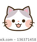 Cute gray-white cat face icon 136371458
