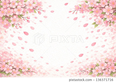 畫框材質：盛開的櫻花、櫻花暴雪、沙畫風格 136371716