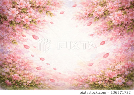 畫框材質：盛開的櫻花，櫻花雪景，油畫 136371722