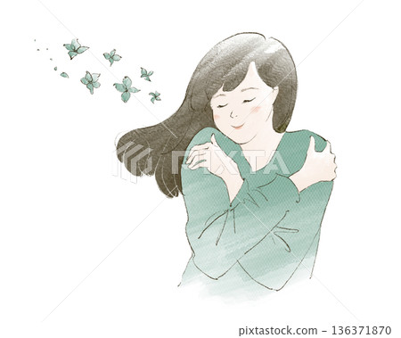 一個女人擁抱著自己 136371870