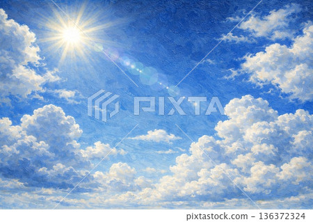 藍天、雲朵、陽光、油畫 136372324