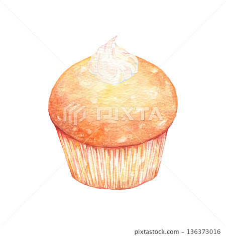 Watercolor whipped cream muffin Watercolor whipped cream muffin 136373016