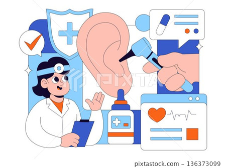 Otorhinolaryngologist Vector Illustration in a Healthcare Environment Related to Medical Conditions of the Ear Nose and Throat on a Flat Background 136373099