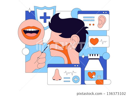 Otorhinolaryngologist Vector Illustration in a Healthcare Environment Related to Medical Conditions of the Ear Nose and Throat on a Flat Background Otorhinolaryngologist Vector Illustration in a Healthcare Environment Related to Medical Conditions of the Ear Nose and Throat on a Flat Background 136373102