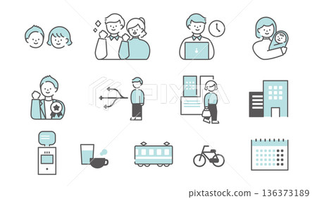 Illustration material of workplace, work, and working style Illustration material of workplace, work, and working style 136373189