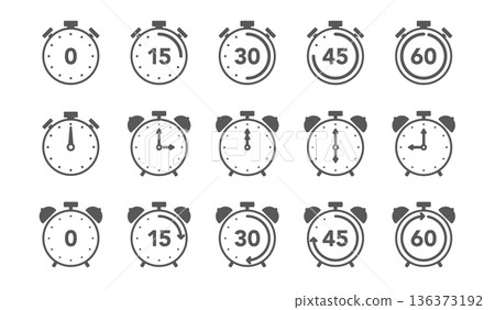 時鐘和計時器向量插圖集 136373192