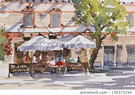 A small village in southern France, watercolor painting, landscape painting A small village in southern France, watercolor painting, landscape painting 136373294