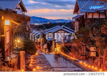 Fantastic ice candles illuminating Magome-juku at night and the old townscape Fantastic ice candles illuminating Magome-juku at night and the old townscape 136373775