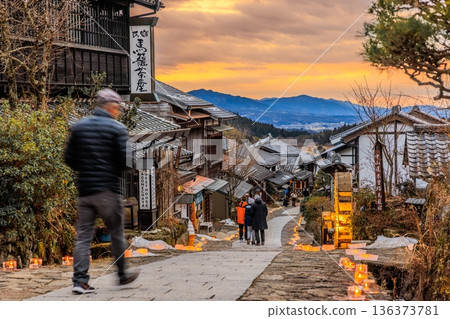 Fantastic ice candles illuminating Magome-juku at night and the old townscape 136373781
