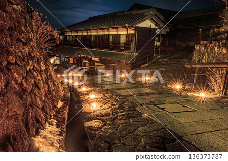 Fantastic ice candles illuminating Magome-juku at night and the old townscape 136373787