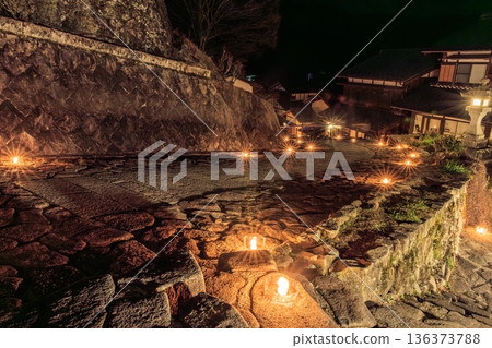 Fantastic ice candles illuminating Magome-juku at night and the old townscape 136373788