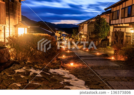 Fantastic ice candles illuminating Magome-juku at night and the old townscape 136373806
