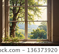 Refreshing natural scenery seen from the window of a natural house. AI-generated image. 136373920