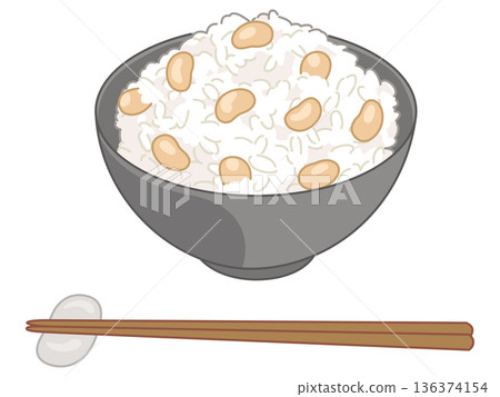 Illustration of soybean rice (with chopsticks and chopstick rest added) 136374154