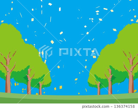 樹、自然、秋天、風景、背景、插畫、樹木、植物、黃色、森林、樹葉 136374158