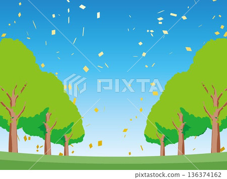 樹、自然、秋天、風景、背景、插畫、樹木、植物、黃色、森林、樹葉 136374162